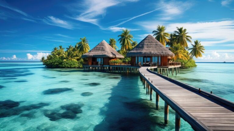 Beautiful Maldives travel destination. Generative AI
